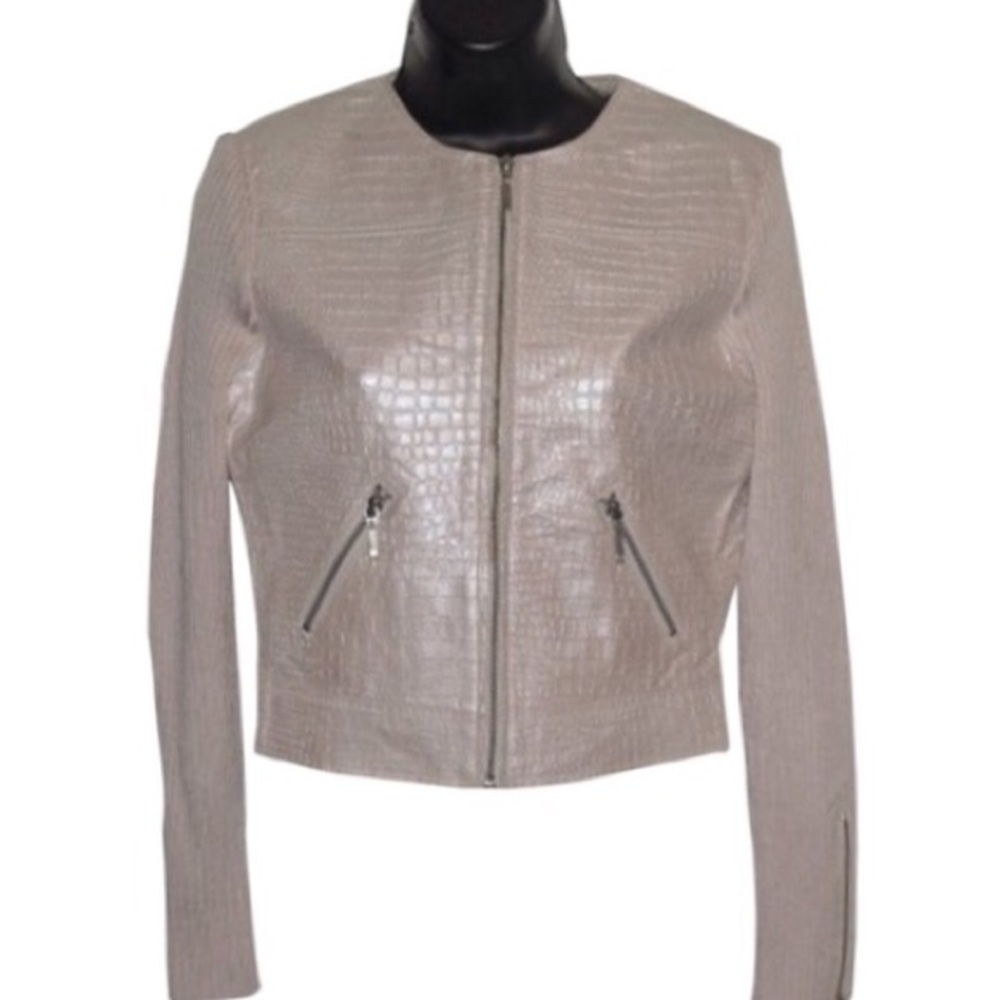 Phosphorus sweater/leather Zip Jacket